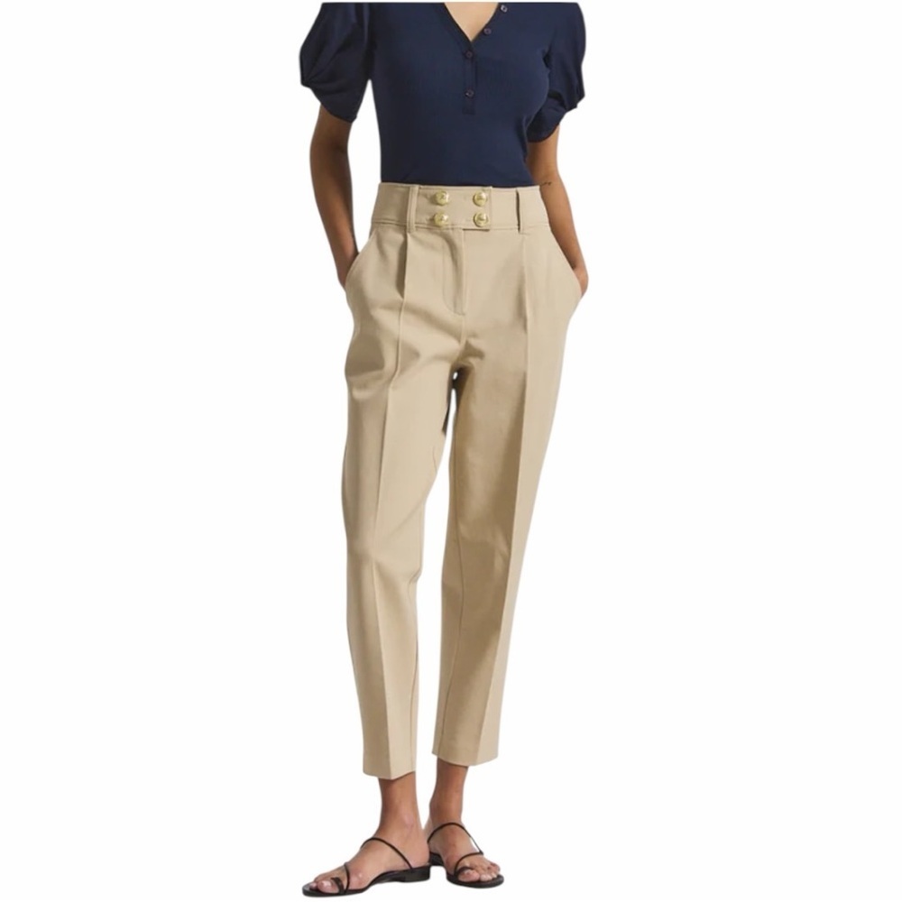 Derek Lam 10 Crosby Leonie Pleated Tapered Pants Safari Gold Button Sz 10